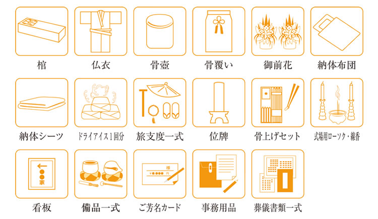 やわらぎ斎場家族葬納棺備品セット画像イメージ